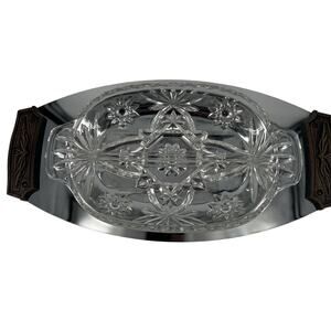 Glass Server Dish Chrome Tray Walnut‎ Handles Kromex Sculptura Original Box VTG